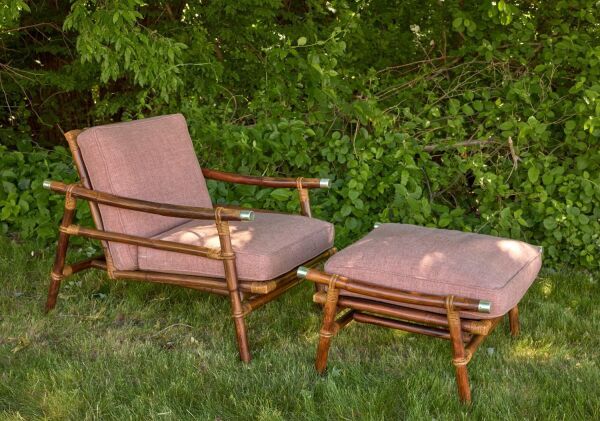 Ficks Reed Mid-Century Bamboo Armchair and Ottoman