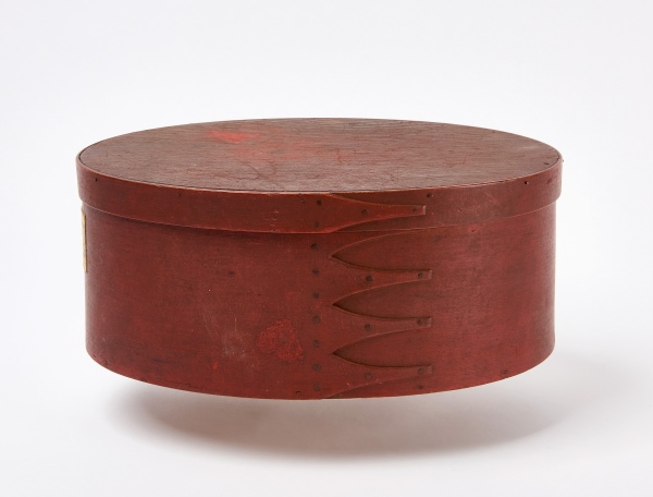 Shaker Oval Pantry Box in Red Paint with Summer Savory Label