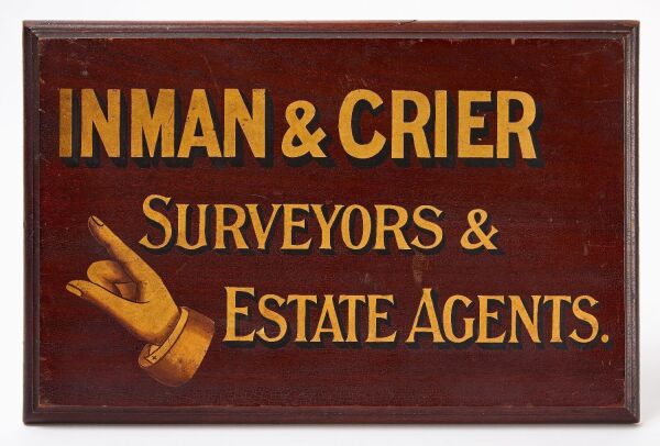 Surveyors and Estate Agents Trade Sign with Pointing Hand