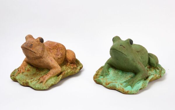 Pair of Oversized Painted Cast Iron Frogs
