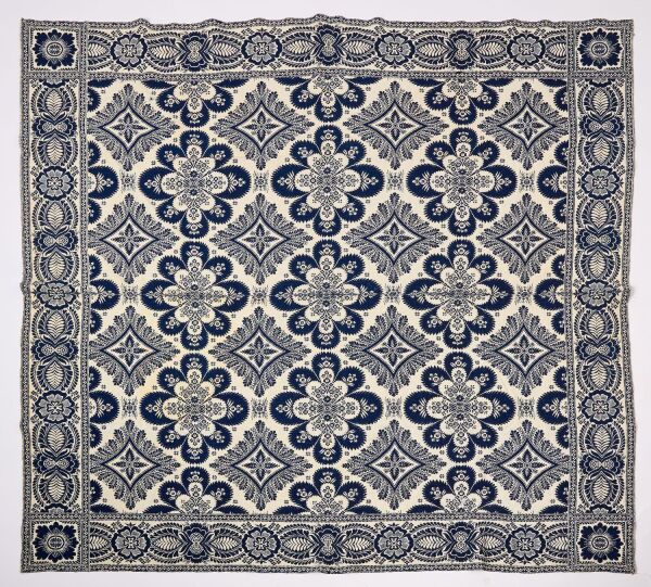 Blue and White Jacquard Coverlet