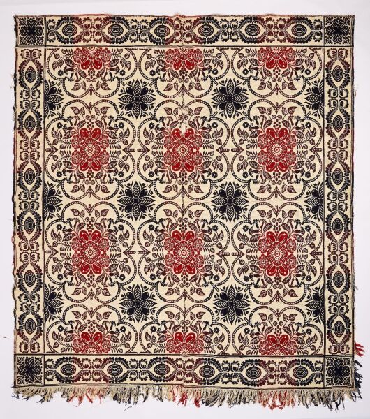 Red and Blue Jacquard Coverlet