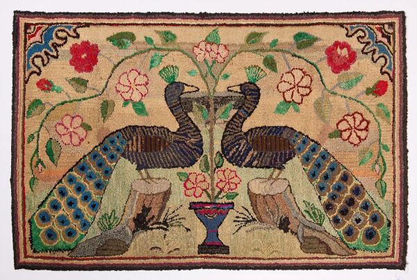Hooked Rug with Peacocks