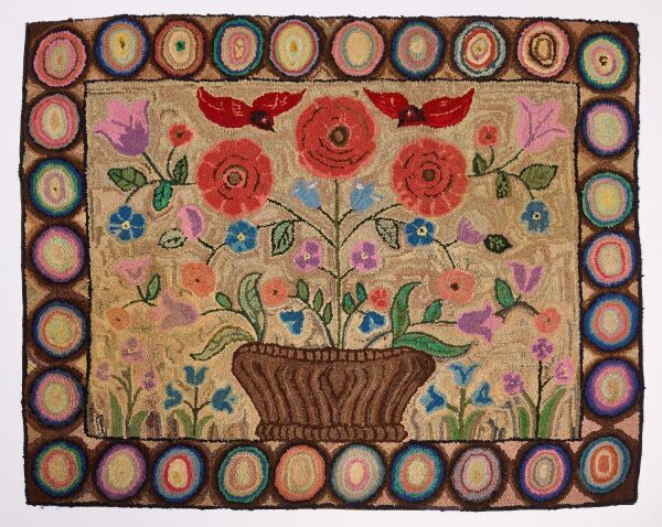 Hooked Rug with Pot of Flowers