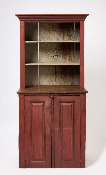 Diminutive Stepback Cupboard in Red Paint