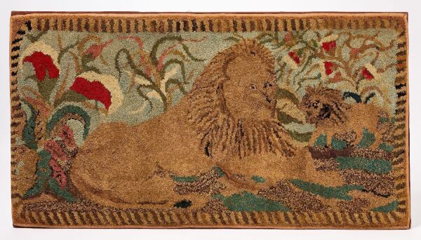 Hooked Rug with Lion and Cub