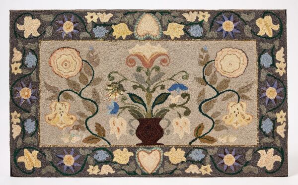 Hooked Rug with Floral Arranegment