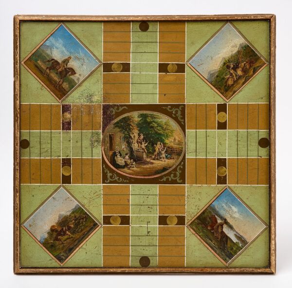 Gameboard with Painted Pastoral Scenes