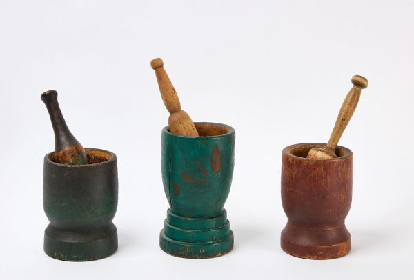 Three Painted Mortar and Pestles