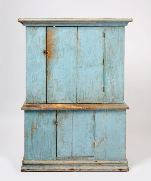 Diminutive Stepback Cupboard in Blue Paint
