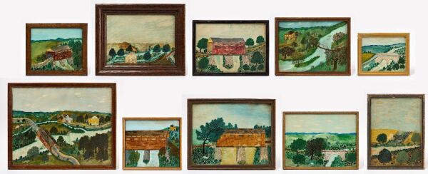 Collection of Ten Folk Art Rural Scenes