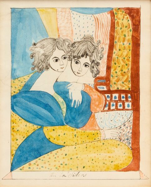 Mary Ann Willson - The 'Tow' Sisters, an Important Folk Art Watercolor