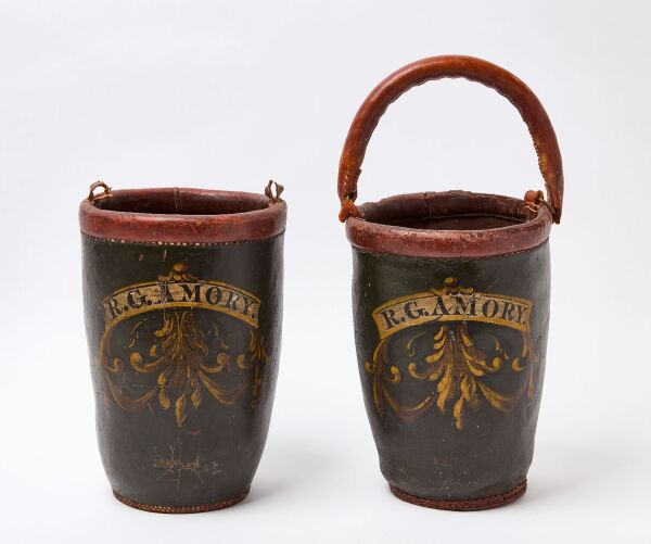 Pair of Painted Leather Fire Buckets