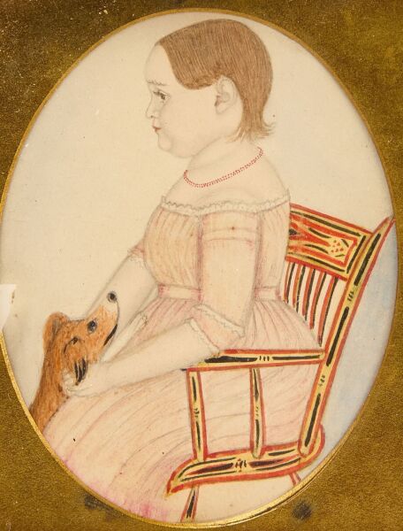 Justus Dalee - Portrait of a Child with Dog and Windsor Chair