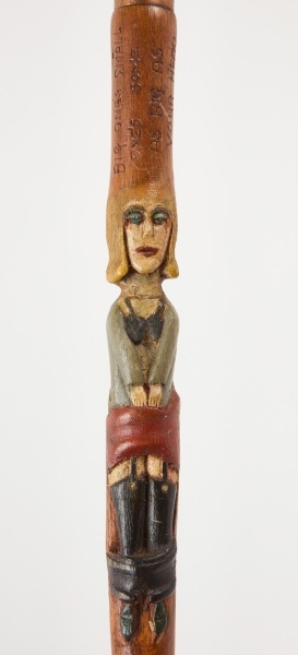 Folk Art Walking Stick with Naughty Carvings