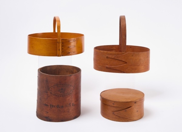 Two Shaker Sewing Carriers and Two Boxes