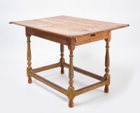 Painted Stretcher-Base Tavern Table with Single Drawer