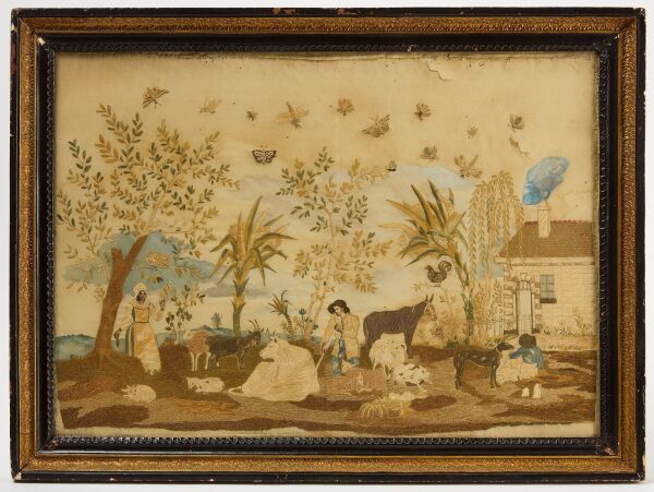 Needlework Farm Scene with Insects