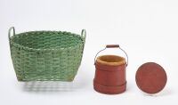 Painted Woven Basket and Small Painted Firkin - 2