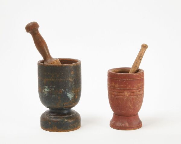 Two Wooden Mortars and Pestles