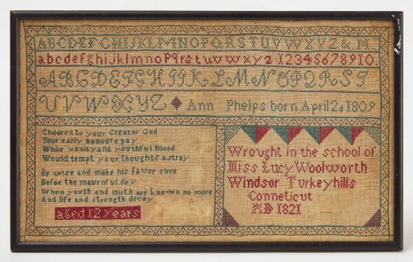 Windsor Connecticut Needlework Sampler - Ann Phelps, 1821