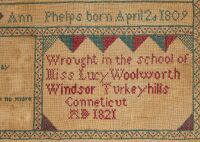 Windsor Connecticut Needlework Sampler - Ann Phelps, 1821 - 3