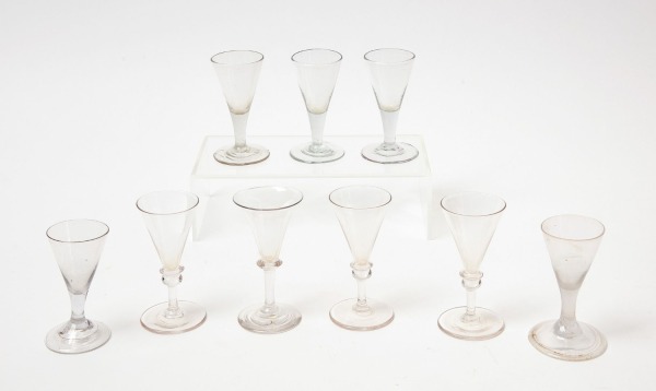 Nine Early Blown Glass Wine Glasses