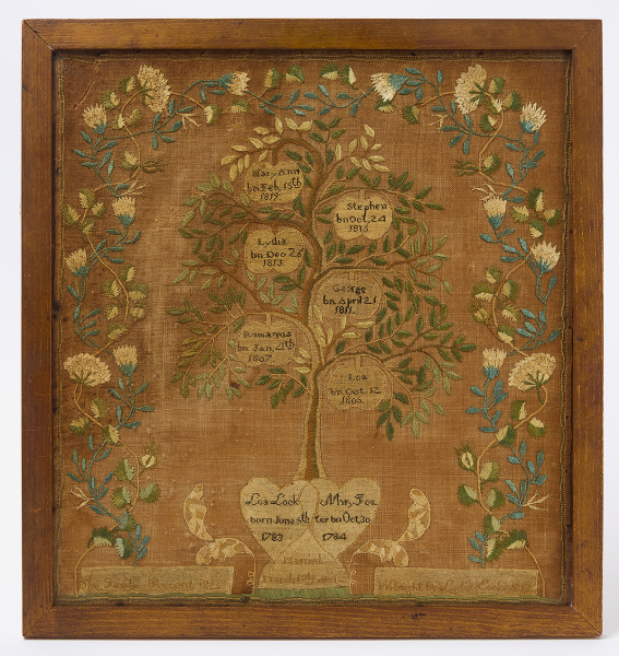 Family Tree Record Needlework on Silk - Lock Family