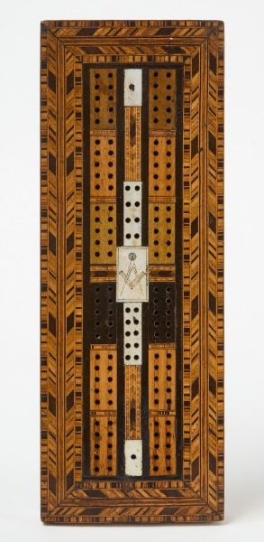 Early Masonic Cribbage Board and Straight Razor